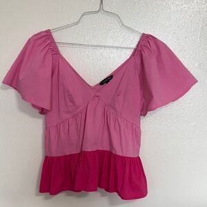 Strut & Bolt Pink Blouse with Ruffle Hem